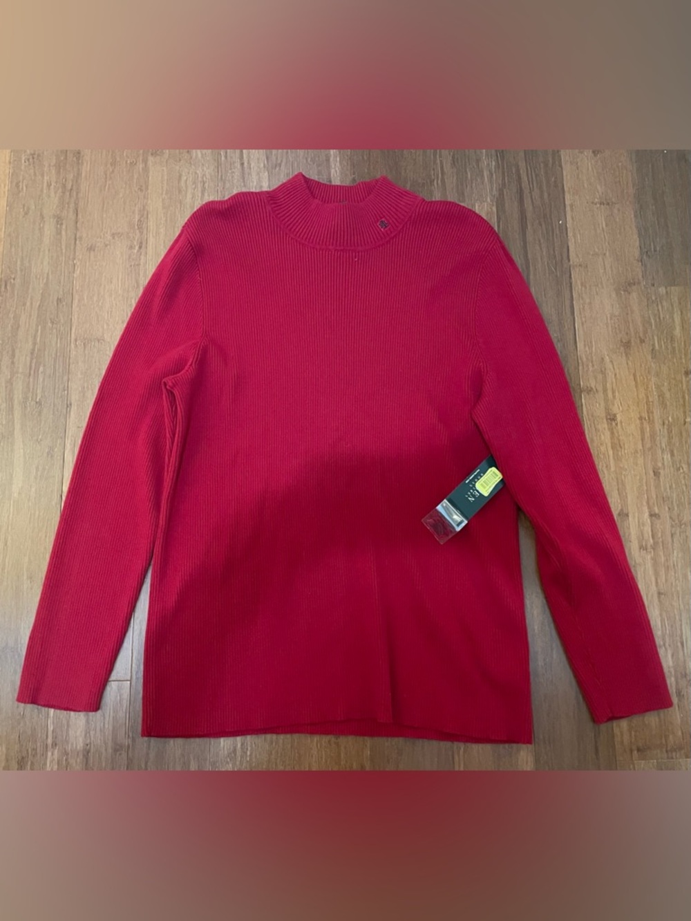 Vtg Lauren Ralph Lauren NWT Red Cotton Ribbed Embroidered Logo 1X-3X Mock